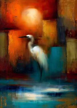Luminous Atmospheric Abstract Modernism No. 03 – Heron in Silent Light Wall Art