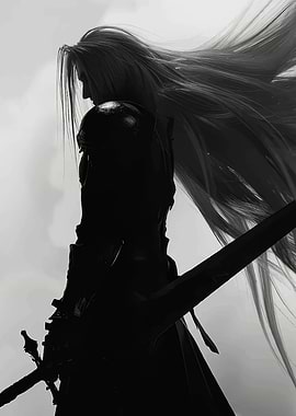 Sephiroth Silhouette with Long Hair