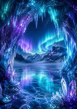Crystal Cave Under Northern Lights