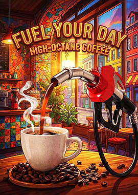 High-Octane Coffee Fuel Your Day Poster
