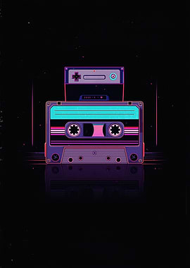 Neon Synthwave Cassette Tape Illustration