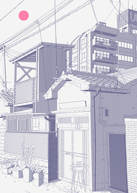 Minimalist Japanese Street Scene Illustration