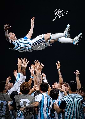 Lionel Messi Lifted by Teammates