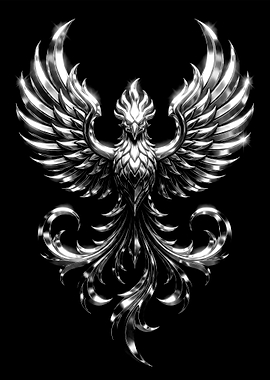 Metallic Silver Phoenix Emblem