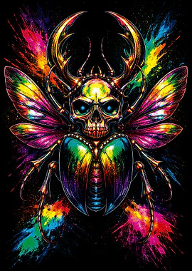 Vibrant Skull Stag Beetle Illustration