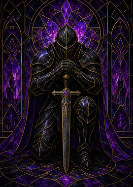 Kneeling Knight in Stained Glass