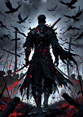 Dark Samurai Warrior on Battlefield
