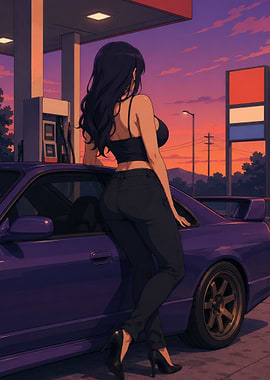 Anime Girl at Gas Station