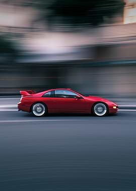 Red Nissan 300ZX Speeding