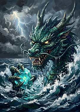 Green Sea Dragon Holding Crystal
