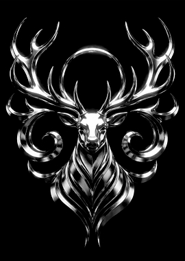 Metallic Chrome Stag Head Emblem