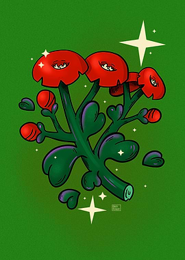 Whimsical Red Flower Illustration