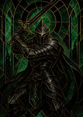Stained Glass Black Knight Warrior