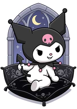 Kuromi Sitting on a Skull Pillow