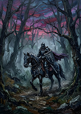 Knight Riding Through Dark Forest