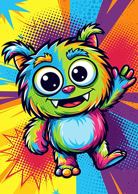 Colorful Cartoon Monster Waving