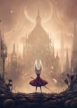 Hornet Standing Before Gothic City game art