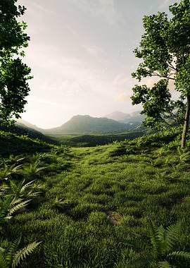 Lush Green Valley at Sunset