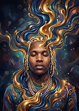 Lil Durk Abstract Gold Fluid Portrait