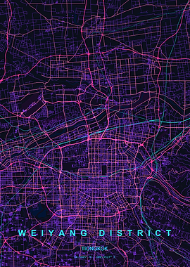 Weiyang District Neon Map Art