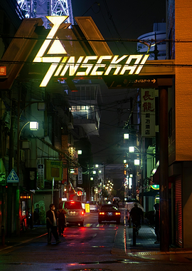 Shinsekai District Street at Night