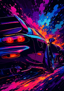 Neon Splatter Mazda RX-7 Art
