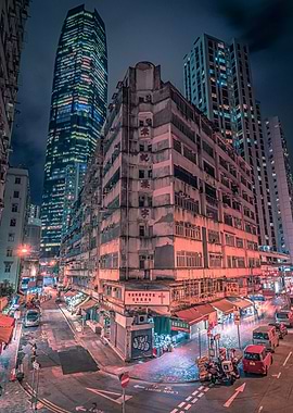 Hong Kong Urban Night Street Scene