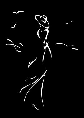 Minimalist Line Art Woman in Hat