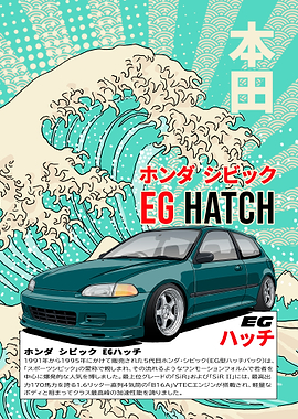 Honda Civic EG Hatch Japanese Poster