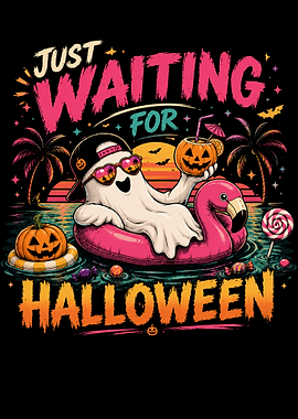 Summer ween Ghost Relaxing on Flamingo Pool Float