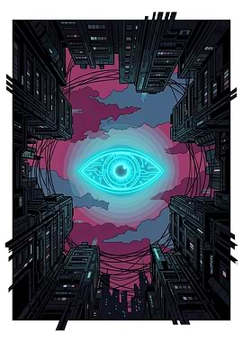 Cyberpunk Neon Eye Over Cityscape