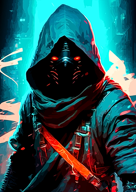 Cyberpunk Hooded Assassin with Glowing Eyes