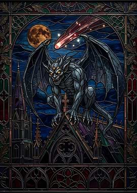 Gargoyle Stained Glass Window Art