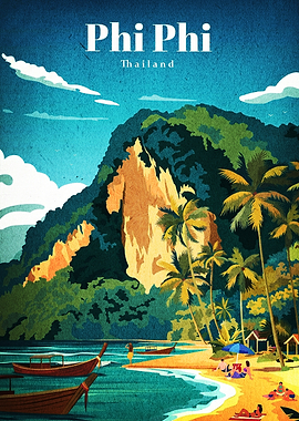 Phi Phi Islands Thailand Travel Poster