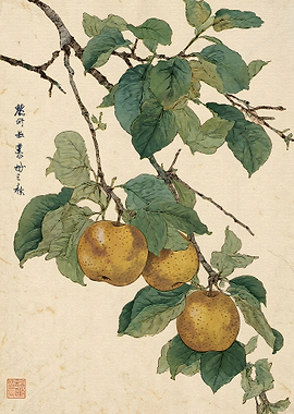 Traditional Japanese Pear Branch Painting