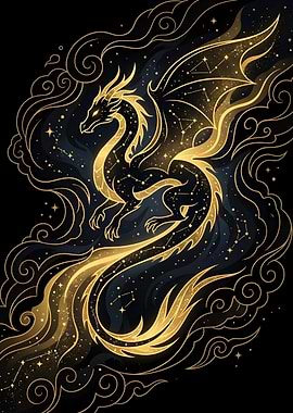 Celestial Golden Dragon Constellation Art
