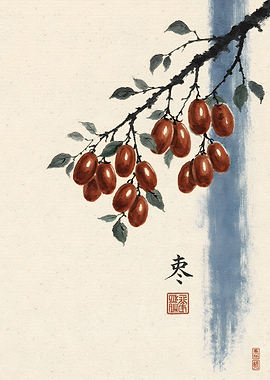 Traditional Chinese Ink Painting of Jujubes