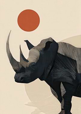 Minimalist Line Art Rhinoceros Illustration