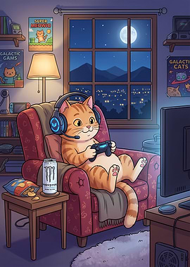 Gamer Cat tonight with Monster Energy drink