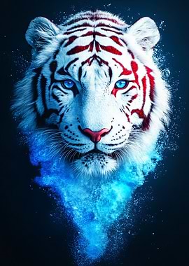 Majestic White Tiger in Blue Water