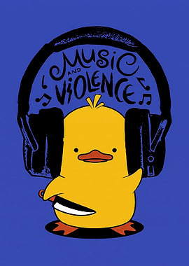 Cute Duck with Headphones and Knife