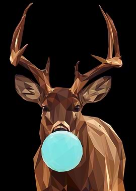 Low Poly Deer Blowing Bubblegum
