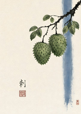 Soursop Fruit Sumi-e Style Painting