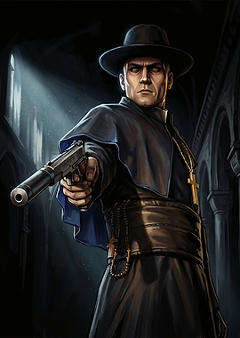 Armed Priest in Dark Church