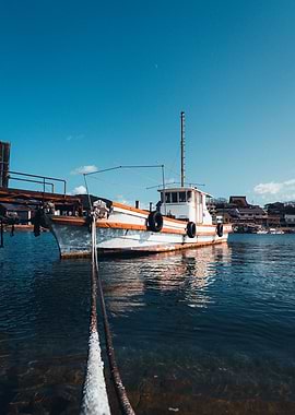 Fishing Boat Moored in Harbor