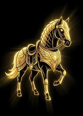 Glowing Golden Armored Warhorse