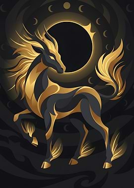 Golden Celestial Horse Silhouette