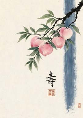Traditional Chinese Peach Branch Painting