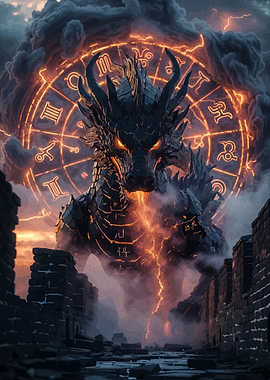 Majestic Dragon with Zodiac Circle