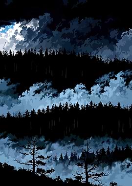 Dark Misty Forest Landscape